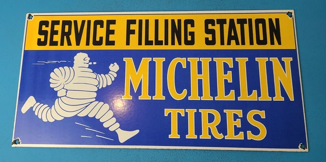 Vintage Michelin Tires Porcelain Gas Pump Plate Bibendum Service Station Sign