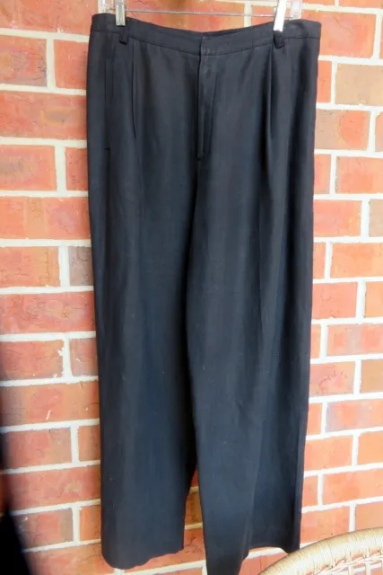 COMPANY by Ellen Tracy, Black Heavy Linen Tailored Straight Wider Leg Pants 14