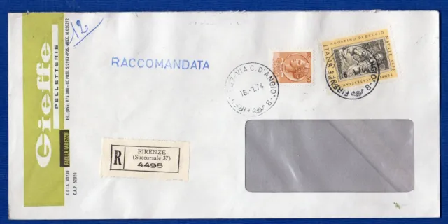 ITALIA - B. RACC. AFF. con 30 L. SIR. + 150 L. NATALE da FIRENZE il 16-1-1974