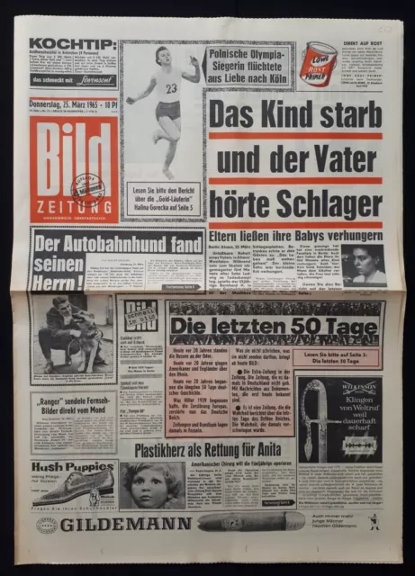 BILD Zeitung vom * 25. März 1965 * (RAUMFAHRT,  GEMINI 3 ) C 62