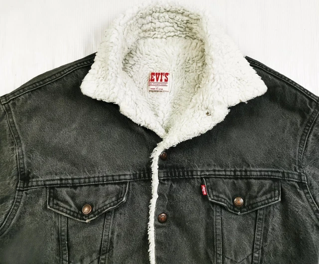 *HOT VTG USA LEVI'S 70609 SHERPA LINED Fleece TRUCKER BLACK Denim JACKET Jeans S