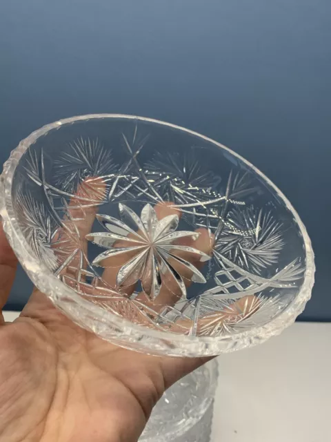 Set of 7 Val St Lambert Crystal 6" Fruit Trinket Bowls Fan Star Cut SIGNED
