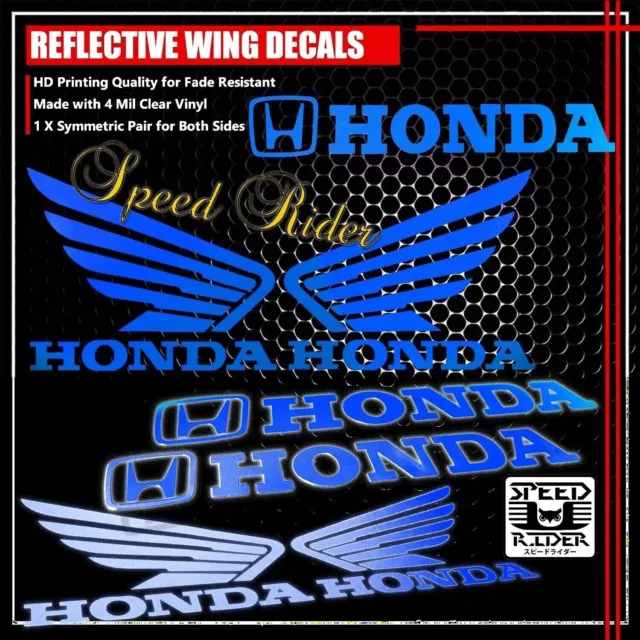 Left+Right Fairing/Gas Tank Reflective Sticker+Wing Vinyl Decal For Honda Blue
