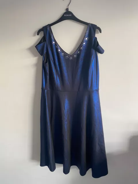 Roman blue and black shimmer cold shoulder dress size 18 new with tags RRP £50