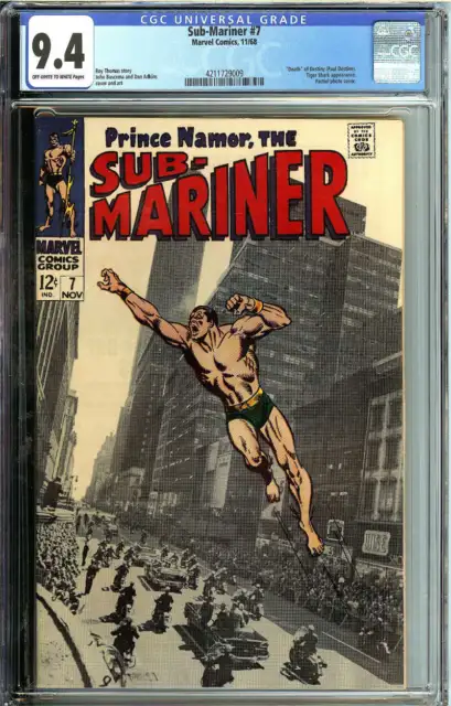 Sub-Mariner #7 Cgc 9.4 Ow/Wh Pages // Partial Photo Cover Marvel Comics 1968