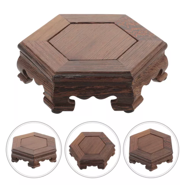 Wooden Hexagon Vase Stand Oriental Furniture Display Base