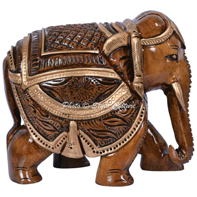 Indian Art Sculpture Ornament Wooden Meenakari Elephant Animal Statue Figurine