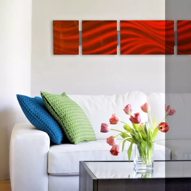 Red Metal Wall Art Sculpture Panel Handmade Modern Abstract Painting Home Decor