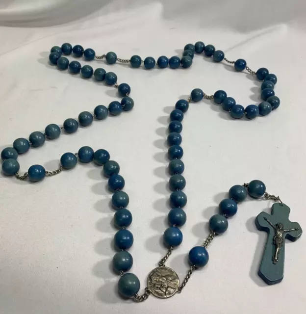 Vintage blue stained Wood Wall 6 Decade ROSARY Catholic St Anne de Beaupre  50"