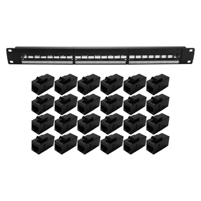 19Inch 1U Cabinet Pass-Through 24 Port CAT6 Panel RJ45 Cable Adapter Modular Fra