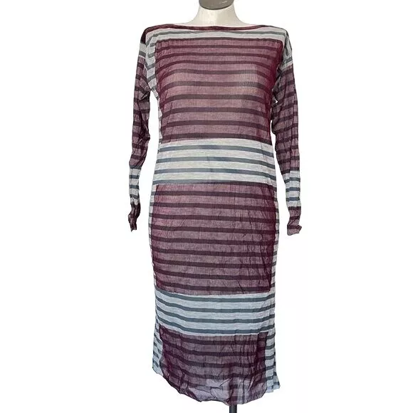 Jean Paul Gaultier Soleil Dress Nylon Stripes Geometric Sheer Long Sleeves Sz XL