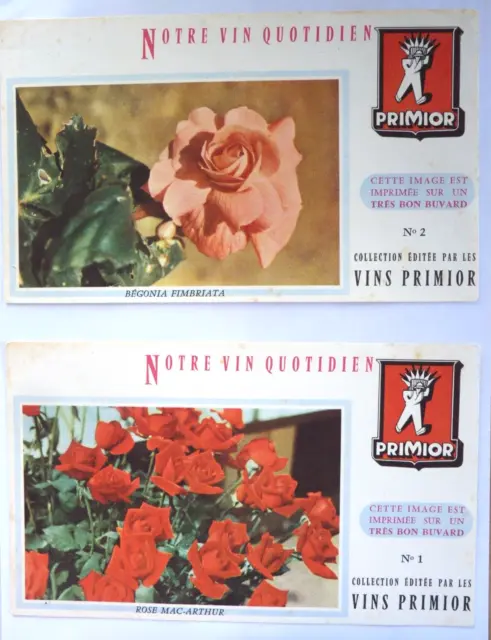 Lot De 2 Buvards - Primior - Vin Quotidien - N° 2 Bégonia - N°1 Rose - Fleurs -