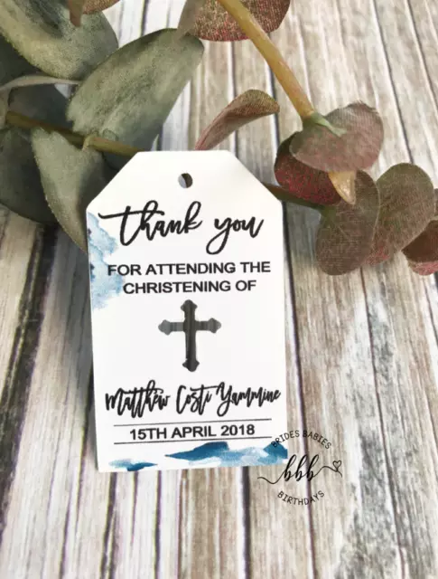 10 White Gift Tags Religious Cross Christening Bomboniere Personalised Custom