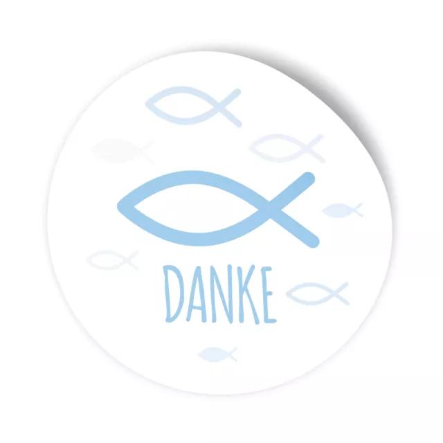 itenga 25x Sticker Aufkleber Fisch Danke hellblau Kommunion Konfirmation Taufe