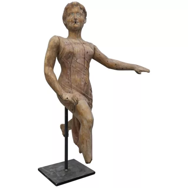 Rare Late 18Th Century French Hand Carved Angel Wood Statue Articulated Arms