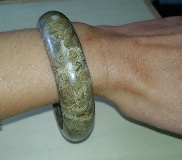 Bracelet ancien jonc ethnique Asie Asiatique argenté pâte de verre
