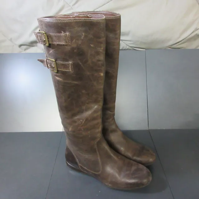 Enzo Angiolini Women Sz 6 Brown Leather Boots 16" Knee High Flats Buckle Zarynn