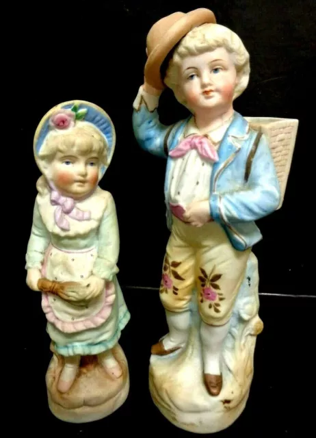 Lovely Pr. Victorian 1880'S  Bisque German Figurines  Boy And Girl