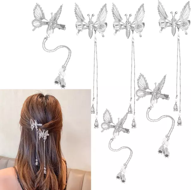 6Pcs Moving Butterfly Tassel Hair Clips, Elegant Antique Side Hairpins Decorativ