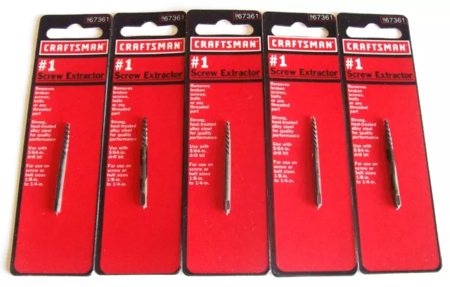 5 Craftsman #1 Screw Extractors 967361 Easy Out Spiral Bit Remove Broken Bolts
