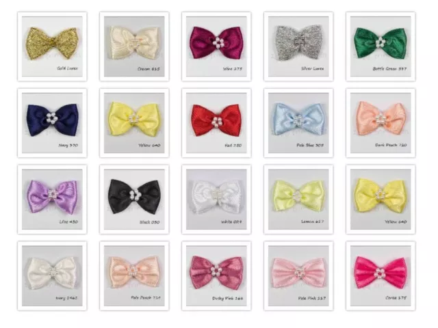 Ribbon Bows With 5 Beaded Cluster Satin or Lurex Pack of 10 Choice 20 Colours