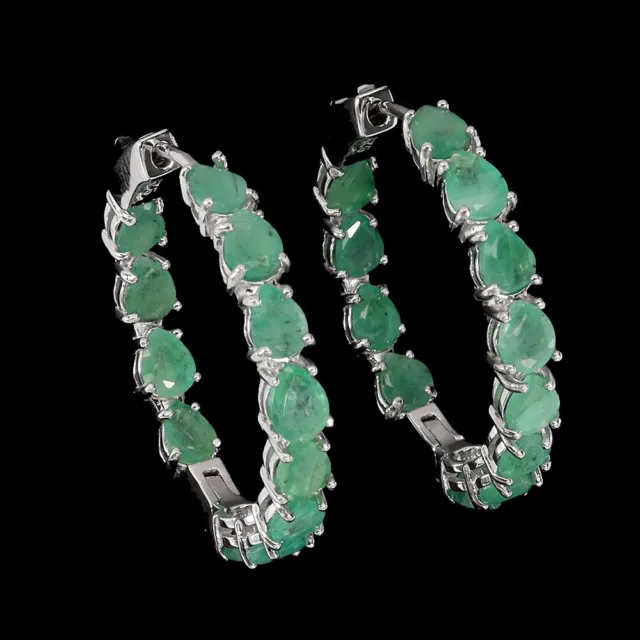Unheated Pear Emerald 5x3mm 14K White Gold Plate 925 Sterling Silver Earrings