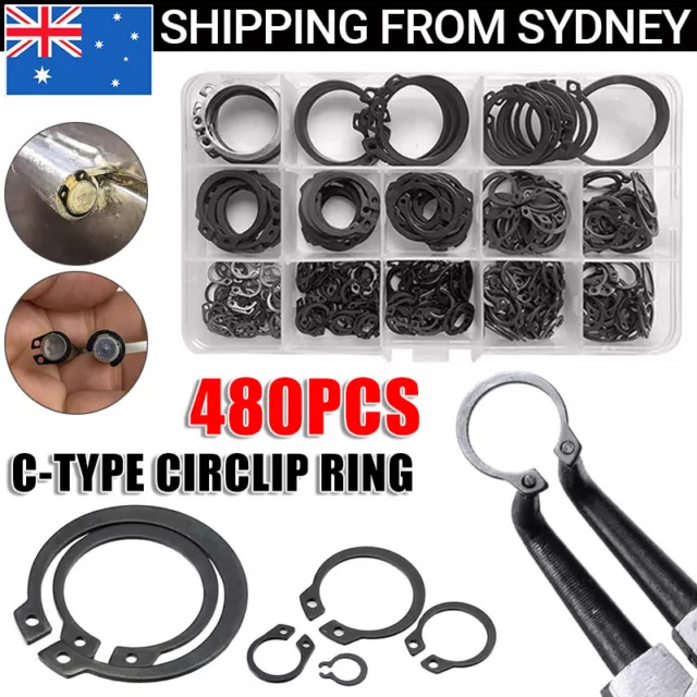 480pcs C-type Metric Internal External Circlip Snap Ring Grab Kit Assortment Set