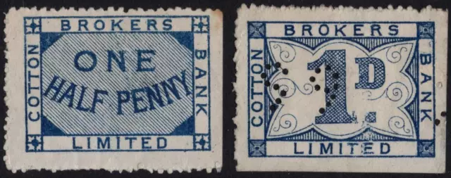 GB: ½d and 1d Blue Cotton Brokers Bank Limited Revenue Examples (73277)