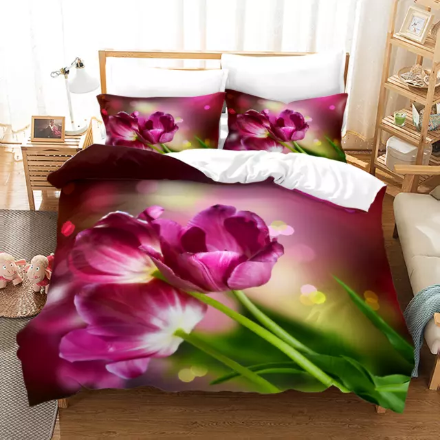 Romantic Red Roses Gifts For Lovers Blue Leaves Floral Duvet Quilt Cover Set