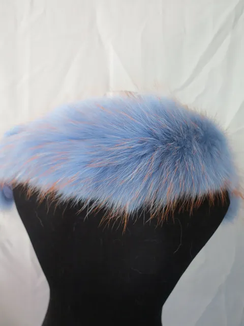100% Real raccoon  fur hood collar/ wrap/scarf / jacket collar blue with tips