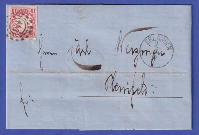 Bayern 1869 Mi.-Nr. 15 mit OMR 114 auf Brief von Erlangen nach Pleinfeld