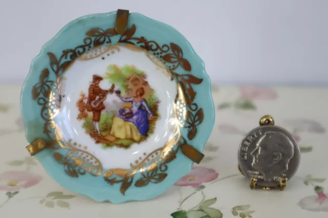 Limoges France Hand Painted Miniature Porcelain Plate 2" Courting Couple p