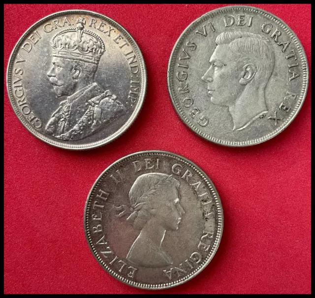 Three Circulated Canada Silver Dollars, 3 Types 1936, 1952, 1953
