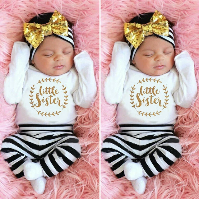 Infant Newborn Baby Girl Romper Tops Jumpsuit Pants Headband Outfits Clothes Set