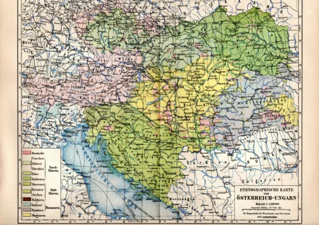 1889 = AUSTRIA-UNGHERIA carta etnografica = Antica MAPPA = OLD MAP