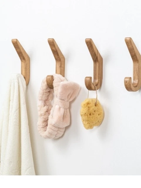 Natural Oak hook Solid Wood Wall Mounted Coat Bag Towel Hanger Wooden Towel Hang