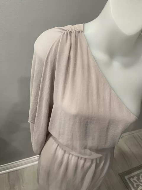 ALICE+OLIVIA  XS Cocktail Dress Light Gray Neutral One shoulder drape MiNI USA 3