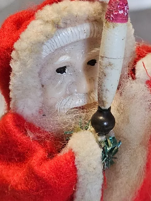 Santa with candle 1940s unmarked paper mache 6" tall