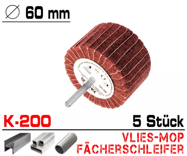 5x Schleifmop Vlies Mop Polierer Lamellen Walze Fächer Schleifer Ø 60mm Korn 200 3