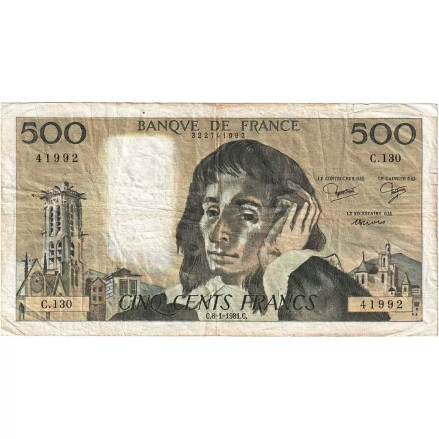 [#636001] France, 500 Francs, Pascal, 1981, C.130, TB+, Fayette:71.23, KM:156e