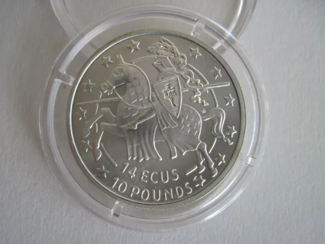 Münze 10 Pounds, 14 ECU Silber 1992 Gibraltar Ritter auf Pferd , Elizabeth II.