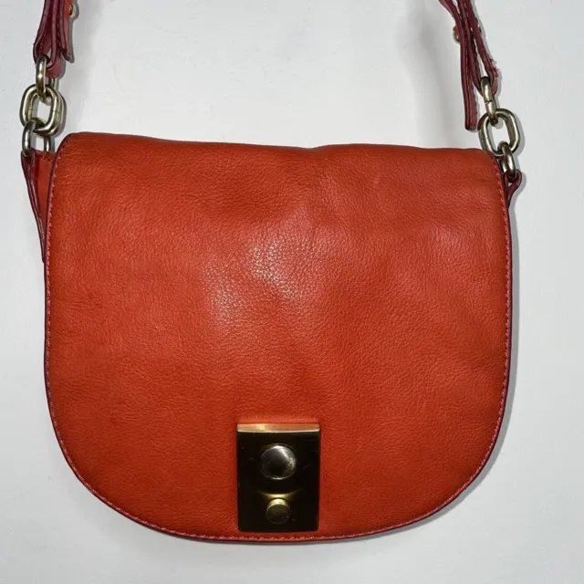 J Crew Red Orange 100% Leather Saddlebag Crossbody Bag