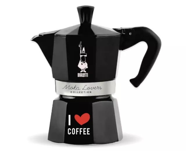 BIALETTI MOKA EXPRESS 3 CUP I LOVE COFFEE BLACK Stovetop Coffee Maker Percolator