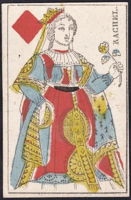 Karo-Dame Queen of tiles carte a jouer Spielkarte playing card 19. Jhd.