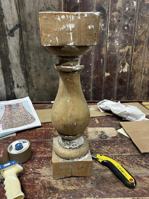 Pretty & stunning HUGE turned baluster chippy paint 19.25" wide x 5.25” square