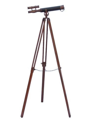 Antique Nautical Brass Telescope 18" With Wooden Tripod Stand Floor Standing