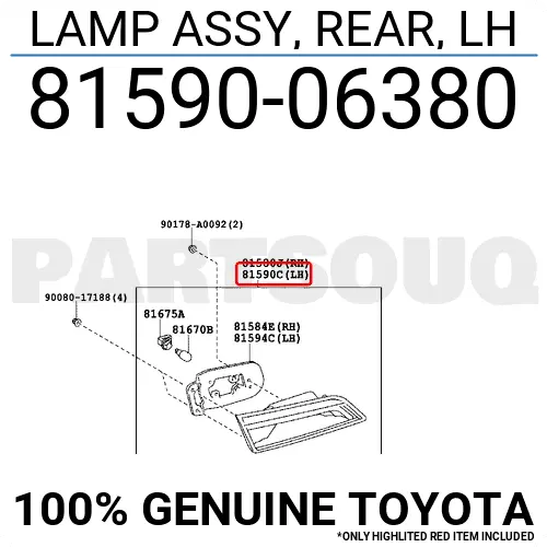 8159006380 Genuine Toyota LAMP ASSY, REAR, LH 81590-06380 OEM