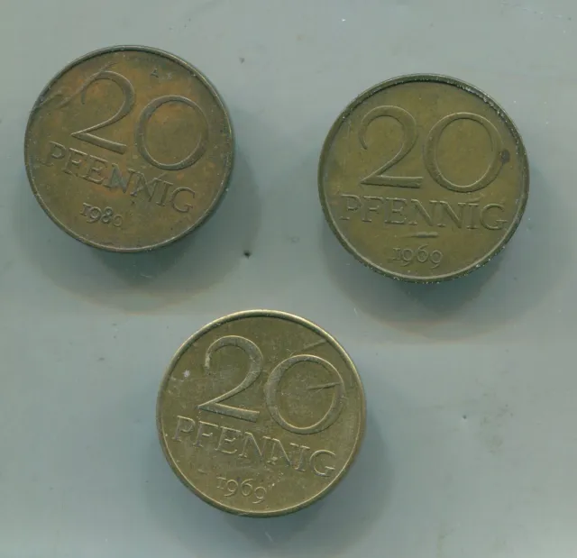 DDR 20 Pfennig 1969 und 1980A 3 Stück (30)