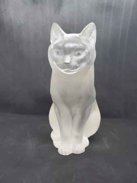 Genuine Lalique Frosted Leaded Sitting Crystal Cat Figurine