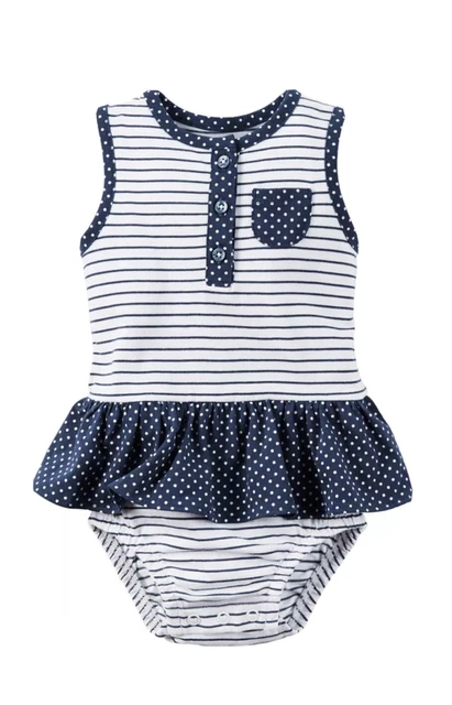 Carters Navy Blue White Striped One-Piece Sunsuit Outfit Baby Girl 18 Months NWT